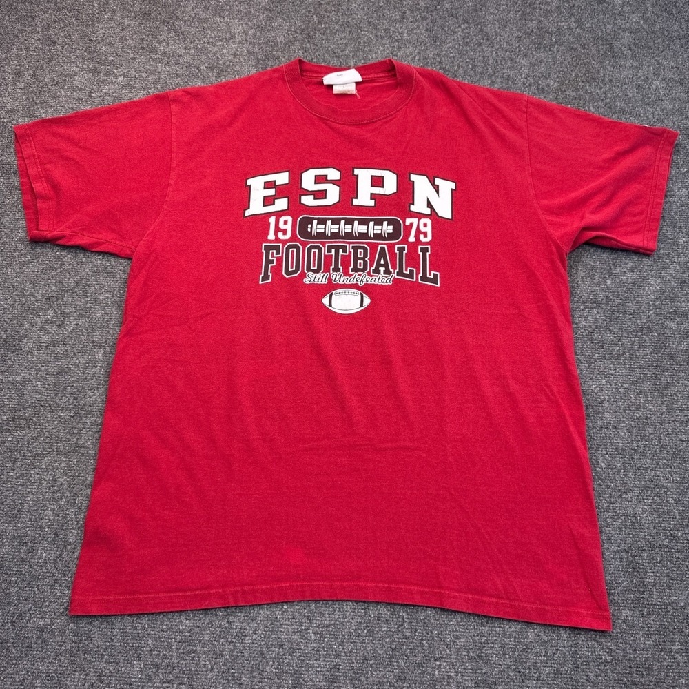 Vintage Y2K ESPN Football T Shirt Adult Size XL Red Varsity Logo Cotton Tee